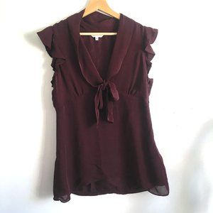 Campaigne Plum Silk Tie Blouse